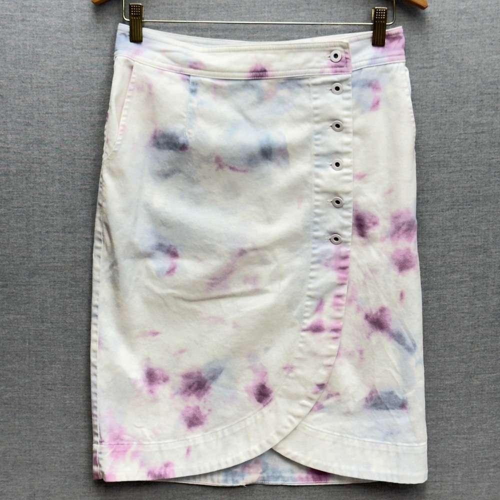 Anthropologie Tie Dye Wrap Button Front Stretchy Denim Skirt Women's‎ Size 2